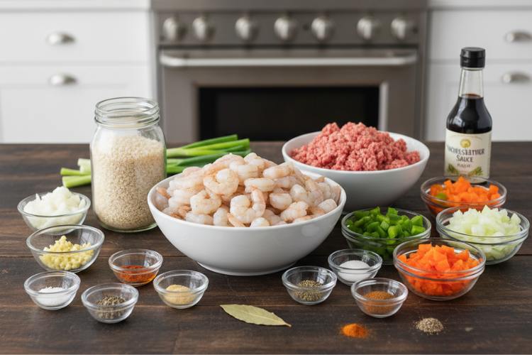 Ingredients for Ground Beef and Shrimp Ingredients for Ground Beef and Shrimp