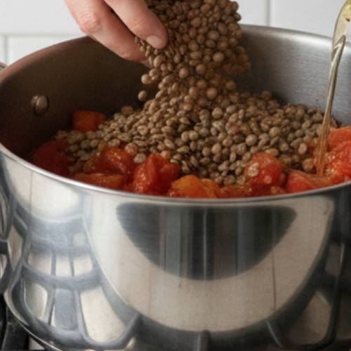 Step 5: Add Lentils and Liquids Step 5: Add Lentils and Liquids