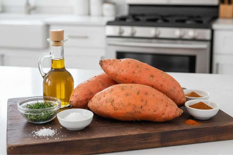 The Ingredients You Will Need To Make Baked Sweet Potato Fries The Ingredients You Will Need To Make Baked Sweet Potato Fries