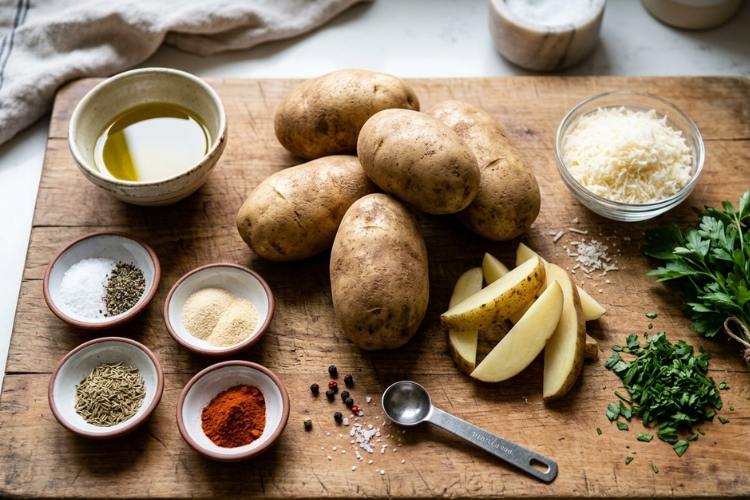 Ingredients for Crispy Baked Potato Wedges Recipe Ingredients for Crispy Baked Potato Wedges Recipe