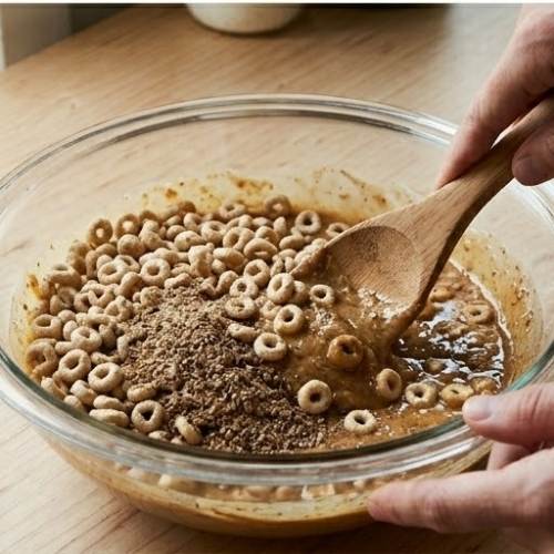 Step 4: Mix in Cheerios and Flaxseed