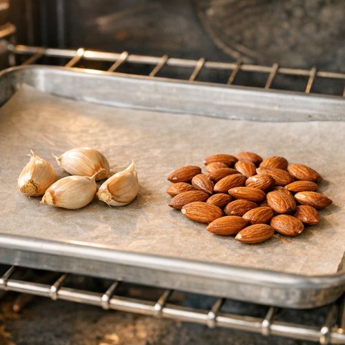 Step 3: Roast Garlic and Almonds Simultaneously