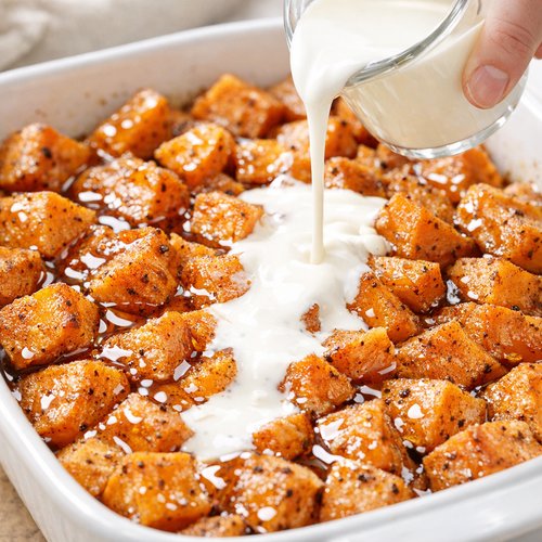 Chunky Sweet Potato Casserole Recipe 5 Step 4: Add the Cream and Syrup