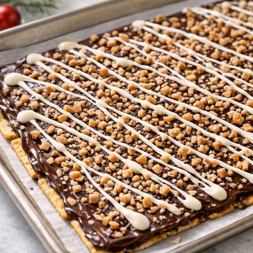 Club Cracker Christmas Crack Recipe 8 Step 6: Add Toffee Bits and White Chocolate Drizzle