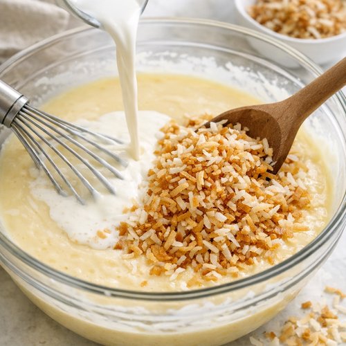 Coconut Milk Custard Pie Recipe 6 Step 4: Add Your Star Ingredients and Combine